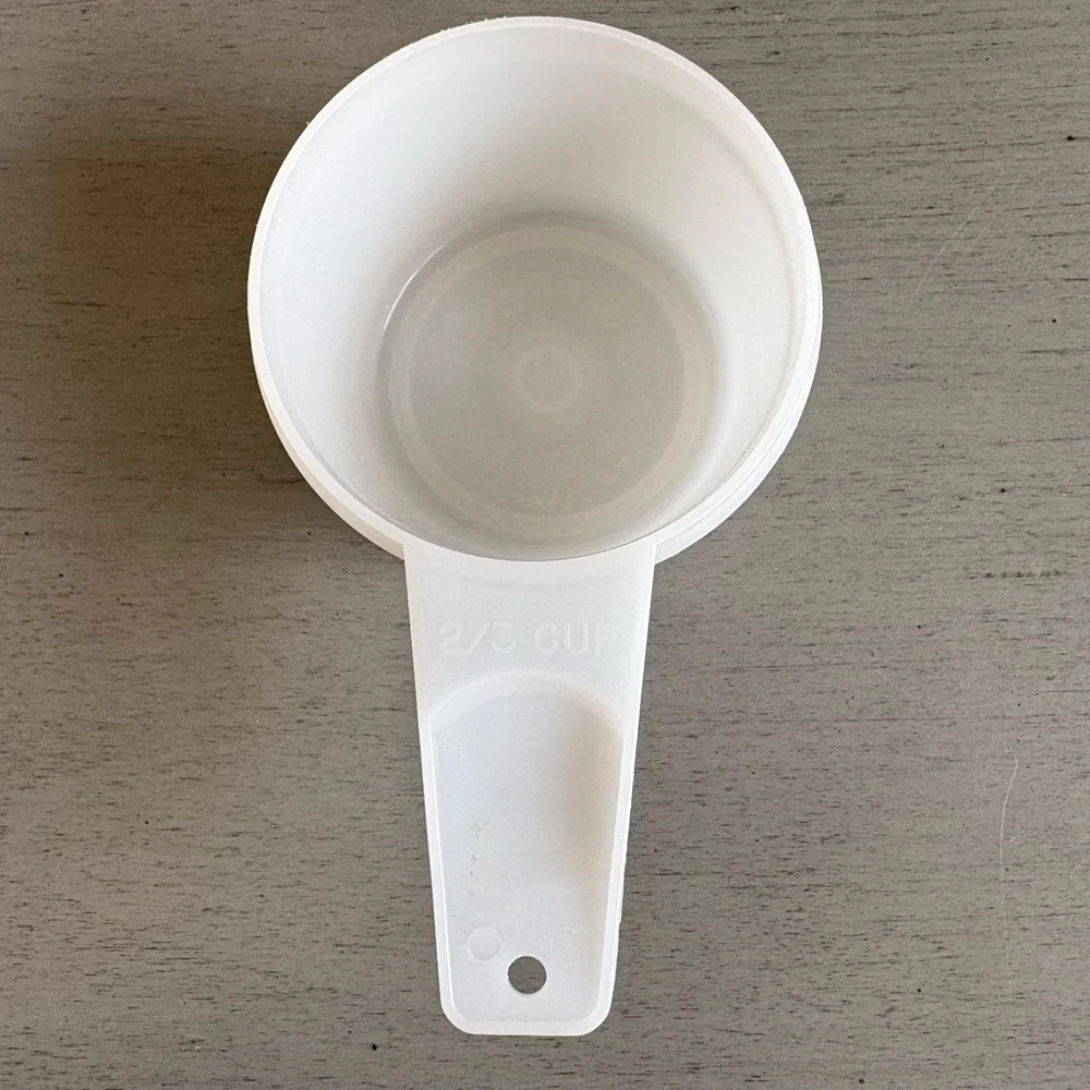 VTG Tupperware White Clear Measuring Cups Nesting 1 cup, 3/4 cup, 2/3 cup USA